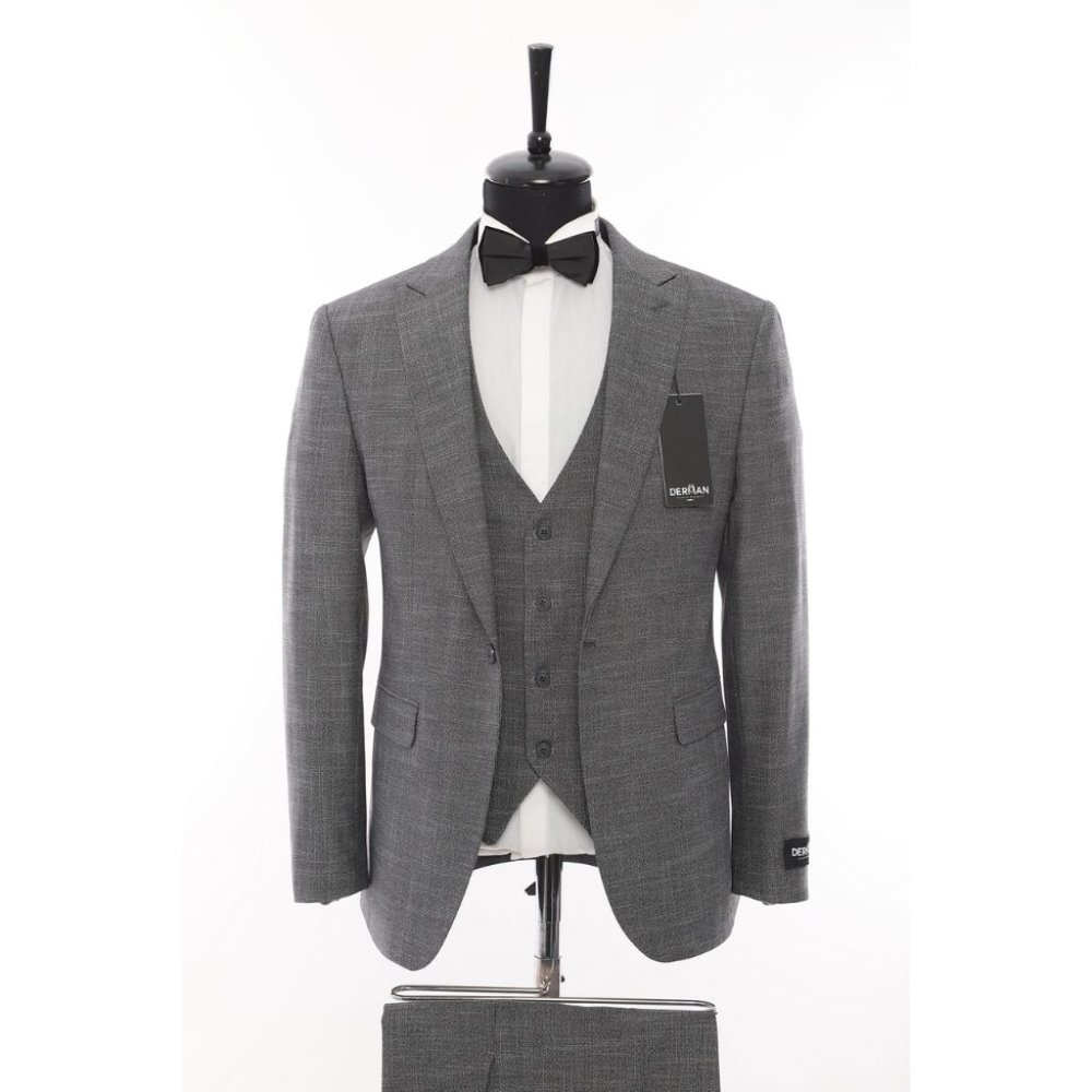 Derman Grey Classic Patterned Fabric 3 Pieces Suits